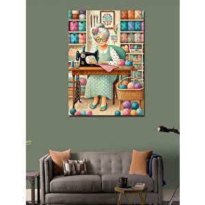 Kanvas Tablo Dikiş Diken Yaşlı Kadın 70x100 cm