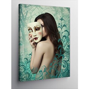 Kanvas Tablo Maskeli Kadın Çizimi 100x140 cm