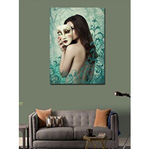 Kanvas Tablo Maskeli Kadın Çizimi 100x140 cm