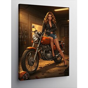 Kanvas Tablo Kadın Ve Motosiklet 50x70 cm