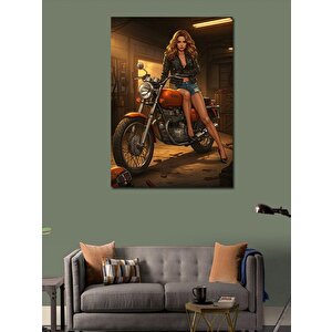 Kanvas Tablo Kadın Ve Motosiklet 100x140 cm