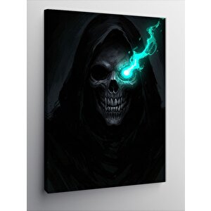 Kanvas Tablo Neon Efektli Karanlık Kafatası 70x100 cm
