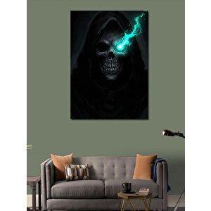 Kanvas Tablo Neon Efektli Karanlık Kafatası 70x100 cm