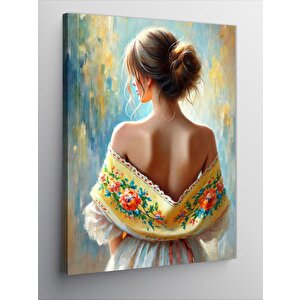 Kanvas Tablo Omuz Şalı İle Sırtı Dönük Kadın 100x140 cm