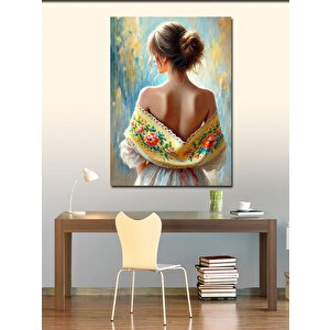 Kanvas Tablo Omuz Şalı İle Sırtı Dönük Kadın 100x140 cm
