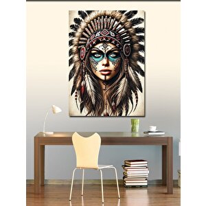 Kanvas Tablo Kızılderili Kadın Ve Geleneksel Desenler 70x100 cm