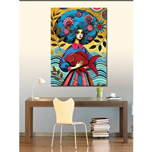Kanvas Tablo Renkli Desenli Kadın Portresi 50x70 cm