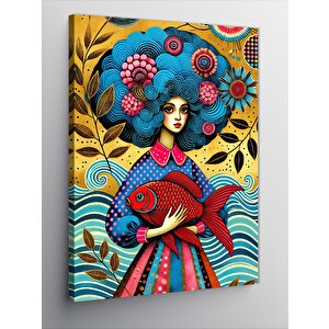 Kanvas Tablo Renkli Desenli Kadın Portresi 100x140 cm