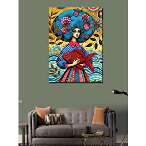 Kanvas Tablo Renkli Desenli Kadın Portresi 100x140 cm