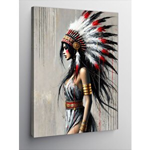 Kanvas Tablo Kızılderili Kadın Ve Geleneksel Kıyafet 100x140 cm