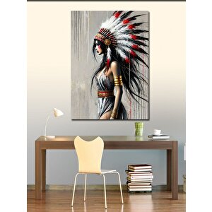 Kanvas Tablo Kızılderili Kadın Ve Geleneksel Kıyafet 100x140 cm