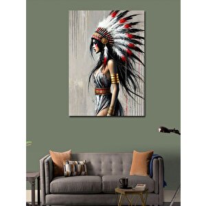 Kanvas Tablo Kızılderili Kadın Ve Geleneksel Kıyafet 100x140 cm