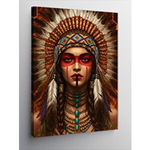 Kanvas Tablo Kızılderili Kadın Ve Süslemeler 50x70 cm