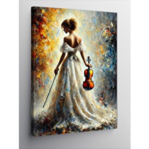 Kanvas Tablo Keman Beyaz Elbiseli Kadın 50x70 cm