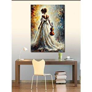 Kanvas Tablo Keman Beyaz Elbiseli Kadın 100x140 cm