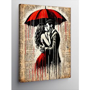 Kanvas Tablo Romantik Kırmızı Şemsiye 100x140 cm