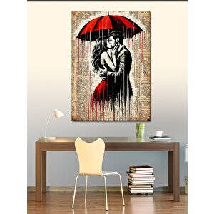 Kanvas Tablo Romantik Kırmızı Şemsiye 100x140 cm