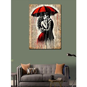 Kanvas Tablo Romantik Kırmızı Şemsiye 100x140 cm