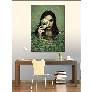 Kanvas Tablo Yeşil Gözlü Kadın Ve Desenler 70x100 cm