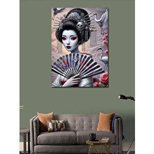 Kanvas Tablo Geisha Kadın Ve Yelpaze 50x70 cm