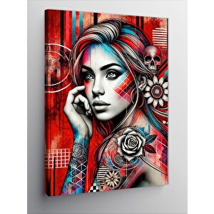 Kanvas Tablo Modern Kadın Ve Renkli Çizgiler 100x140 cm