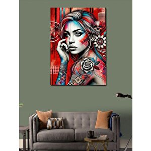 Kanvas Tablo Modern Kadın Ve Renkli Çizgiler 100x140 cm