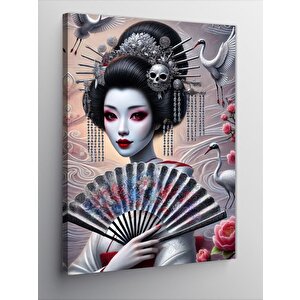 Kanvas Tablo Geisha Kadın Ve Yelpaze 100x140 cm