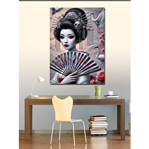 Kanvas Tablo Geisha Kadın Ve Yelpaze 100x140 cm