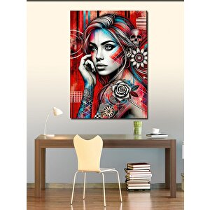 Kanvas Tablo Modern Kadın Ve Renkli Çizgiler 50x70 cm