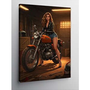 Kanvas Tablo Motosiklet Süren Kadın 70x100 cm
