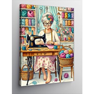 Kanvas Tablo El Sanatlarıyla Çalışan Kadın 50x70 cm