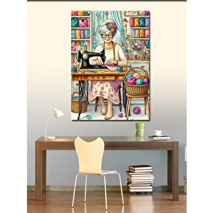 Kanvas Tablo El Sanatlarıyla Çalışan Kadın 100x140 cm