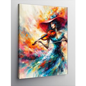 Kanvas Tablo Keman Çalan Renkli Kadın 100x140 cm