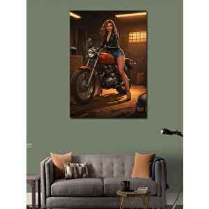 Kanvas Tablo Motosiklet Süren Kadın 100x140 cm