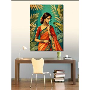 Kanvas Tablo Hintli Kadın Ve Tropikal Yeşillikler 100x140 cm