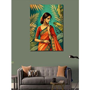 Kanvas Tablo Hintli Kadın Ve Tropikal Yeşillikler 100x140 cm