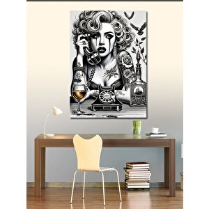 Kanvas Tablo Retro Telefonlu Kadın Portresi 50x70 cm