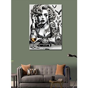Kanvas Tablo Retro Telefonlu Kadın Portresi 50x70 cm