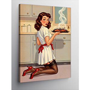 Kanvas Tablo Retro Kadın Ve Yemek 50x70 cm