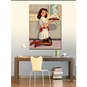Kanvas Tablo Retro Kadın Ve Yemek 70x100 cm
