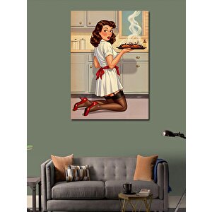 Kanvas Tablo Retro Kadın Ve Yemek 70x100 cm