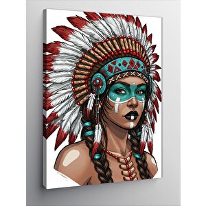 Kanvas Tablo Kızılderili Kadın Ve Geleneksel Tüyler 50x70 cm