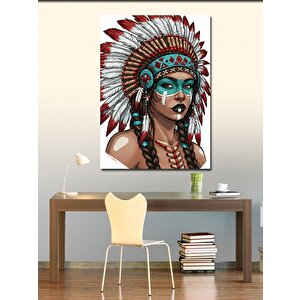 Kanvas Tablo Kızılderili Kadın Ve Geleneksel Tüyler 50x70 cm