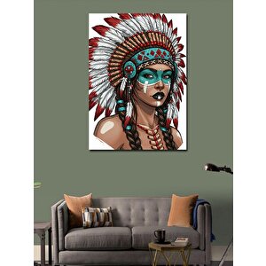 Kanvas Tablo Kızılderili Kadın Ve Geleneksel Tüyler 50x70 cm