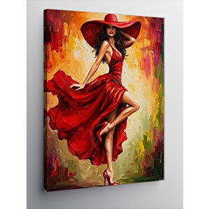 Kanvas Tablo Kırmızı Elbiseli Kadın 100x140 cm