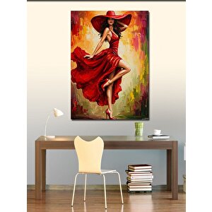 Kanvas Tablo Kırmızı Elbiseli Kadın 100x140 cm