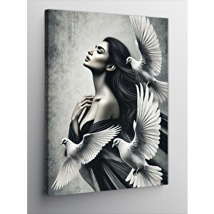Kanvas Tablo Güvercinlerle Kadın Portresi 100x140 cm