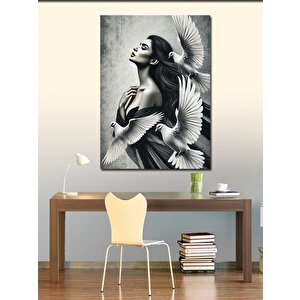 Kanvas Tablo Güvercinlerle Kadın Portresi 100x140 cm