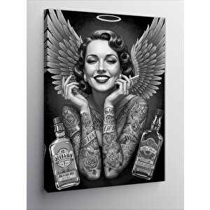 Kanvas Tablo Melek Dövmeli Kadın Ve İçecek 70x100 cm