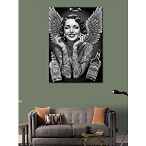 Kanvas Tablo Melek Dövmeli Kadın Ve İçecek 70x100 cm